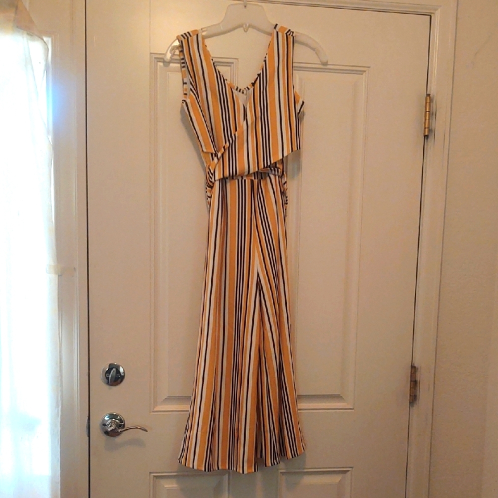 Modcloth Striped Jumpsuit in Yellow and Blue